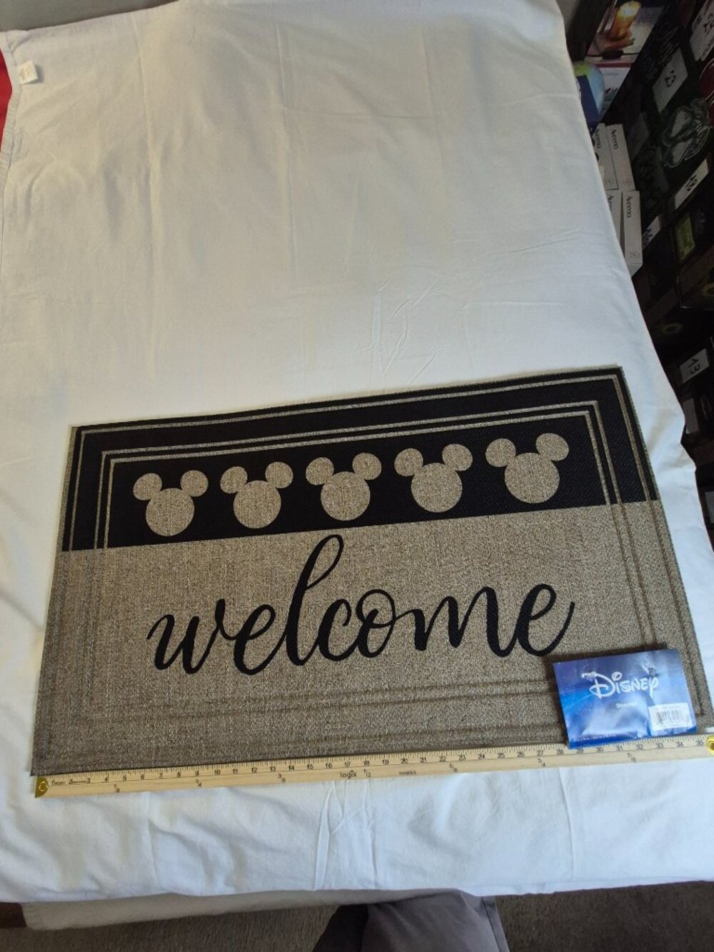 Disney Mickey Mouse Welcome Door Mat 20 x 36 in Gray/Black/White Rubber, NEW